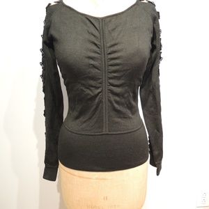 CACH'E Black Embroidery Long Sleeve Sweater